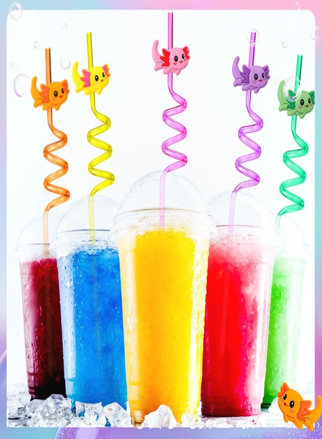 Uiifan 30 Pcs Axolotl Straws with 2 Cleaning Brushes Axolotl Party Favors Reusable Plastic Twisty Straws for Birthday Themed Party Decoration Supplies - Image 4